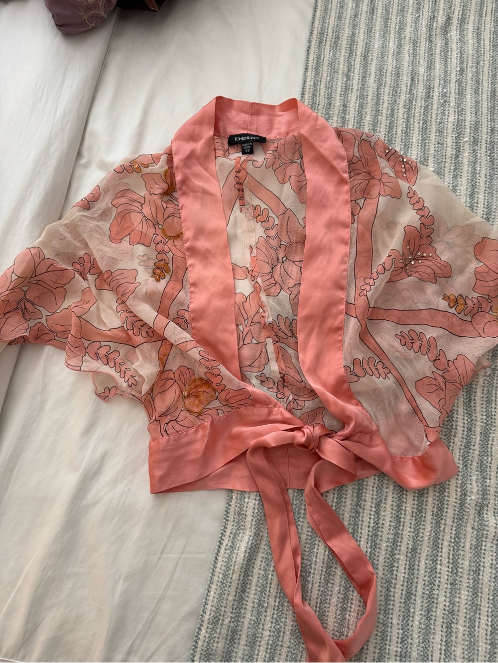 bebe Coral-Pink Floral Sheer Tie-Front Camisole